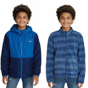 Eddie Bauer Kids Lightweight Lone Peak 3 in 1 Hooded‎ Jacket Blue M 10/12